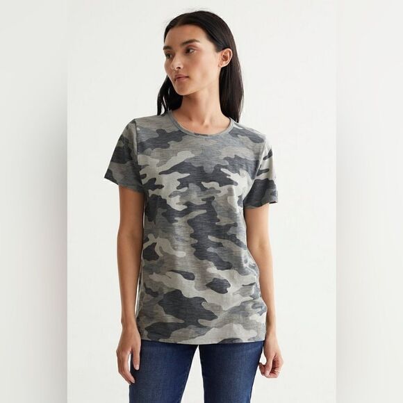 NWT- Lucky Brand- Women’s Camo Crew Neck Essential Brunout Soft Grey Tee, Medium - Picture 7 of 11